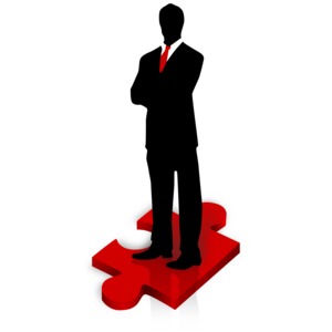 Businessman Stand Puzzle Piece PowerPoint clipart graphic preview.
