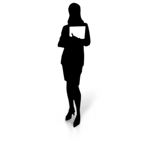 Woman Silhouette Holding Document PowerPoint clipart graphic preview.