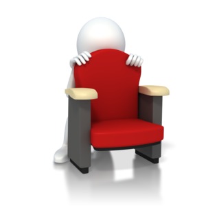Figure Hiding Scared Behind Chair PowerPoint clipart graphic preview.