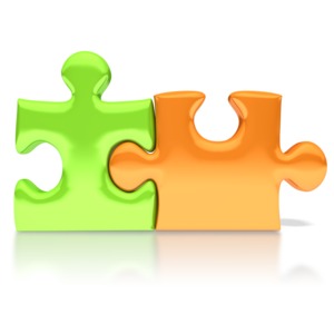Orange Green Puzzle Pieces Connected PowerPoint clipart graphic preview.