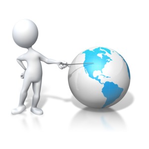 Stick Figure Pointing North America PowerPoint clipart graphic preview.