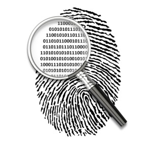 Magnify Fingerprint Binary Code PowerPoint clipart graphic preview.
