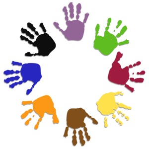 Colored Hand Circle PowerPoint clipart graphic preview.