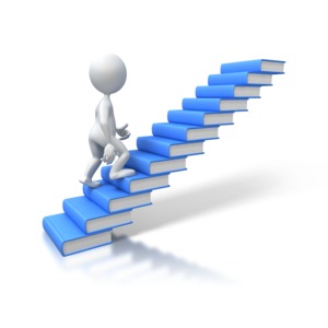 Stick Figure Walking Up Books PowerPoint clipart graphic preview.