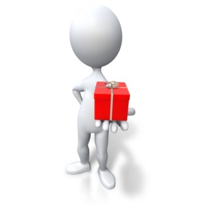 Stick Figure Giving Red Gift PowerPoint clipart graphic preview.