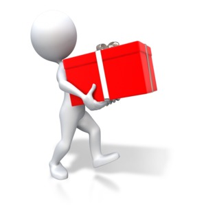 Stick Figure Carrying Red Gift PowerPoint clipart graphic preview.