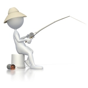 Stick Figure Fishing PowerPoint clipart graphic preview.