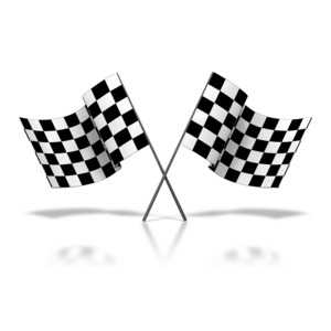 Two Checkered Flags Waving PowerPoint clipart graphic preview.