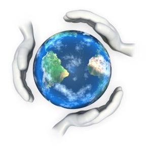 Hands Around Earth PowerPoint clipart graphic preview.