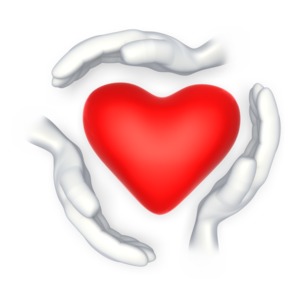 Hands Around Heart Shape PowerPoint clipart graphic preview.