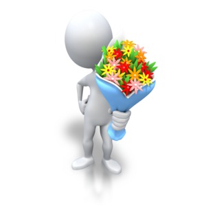Stick Figure Giving Bouquet Flowers PowerPoint clipart graphic preview.