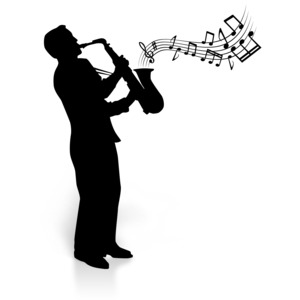 Silhouette Saxophone Player Notes PowerPoint clipart graphic preview.