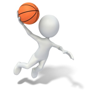 Stick Figure Slam Dunking Basketball PowerPoint clipart graphic preview.