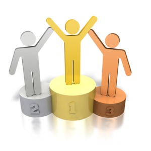 Stick Figures Podium Winners PowerPoint clipart graphic preview.