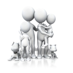 Stick Figure Family Pets Portrait PowerPoint clipart graphic preview.