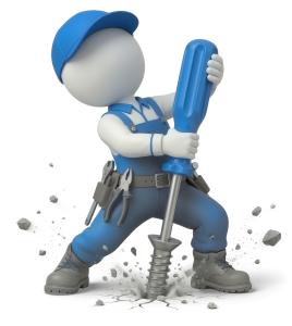 Carpenter With Screwdriver Struggle PowerPoint clipart graphic preview.