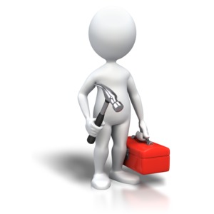 Stick Figure Handyman Toolbox PowerPoint clipart graphic preview.