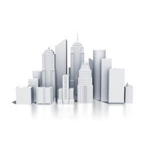 City Downtown Buildings Monotone PowerPoint clipart graphic preview.