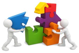 Puzzle Pieces House Teamwork PowerPoint clipart graphic preview.