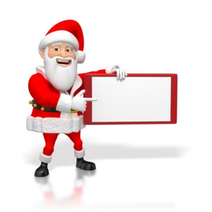 Santa Pointing at Small Blank Sign PowerPoint clipart graphic preview.
