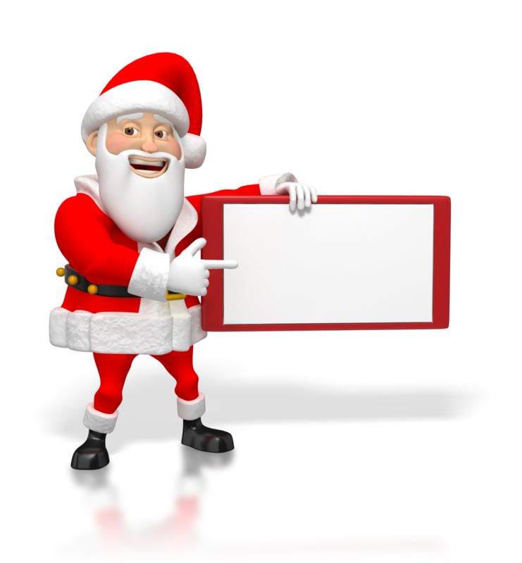 High-resolution clipart illustration of Santa Pointing at Small Blank Sign, designed for seasonal marketing campaigns, corporate event presentations, and holiday promotions.