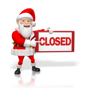 Santa pointing to Closed Sign PowerPoint clipart graphic preview.