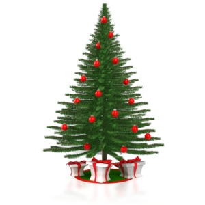 A Christmas Tree with Presents PowerPoint clipart graphic preview.