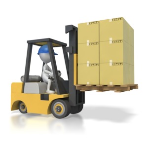 Stick Figure Driving Forklift with Boxes PowerPoint clipart graphic preview.