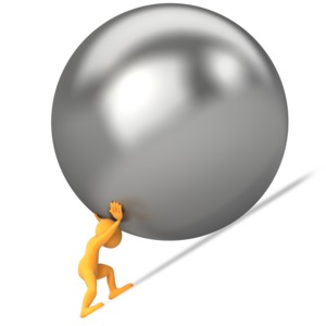 Pushing Ball Uphill PowerPoint clipart graphic preview.