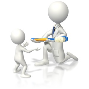 Stick Figure Dentist Giving Kid a Toothb PowerPoint clipart graphic preview.