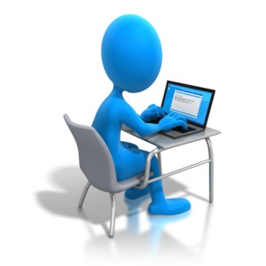 Stick Figure Working Laptop Desk PowerPoint clipart graphic preview.