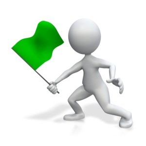 Figure Holding Green Flag PowerPoint clipart graphic preview.