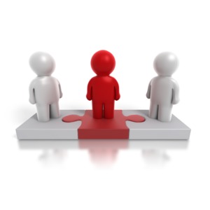 Three Way Puzzle People PowerPoint clipart graphic preview.