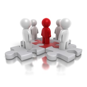 Five Way Puzzle People PowerPoint clipart graphic preview.