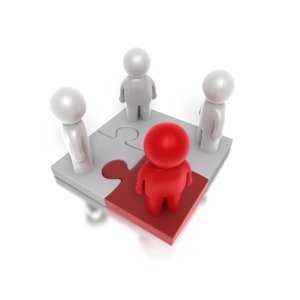 Four Way Puzzle People PowerPoint clipart graphic preview.