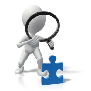 Stick Figure Magnify Solve Puzzle PowerPoint clipart graphic preview.
