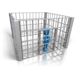 Stick Figure In Jail Cell PowerPoint clipart graphic preview.
