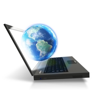 Laptop Worldwide Connected PowerPoint clipart graphic preview.