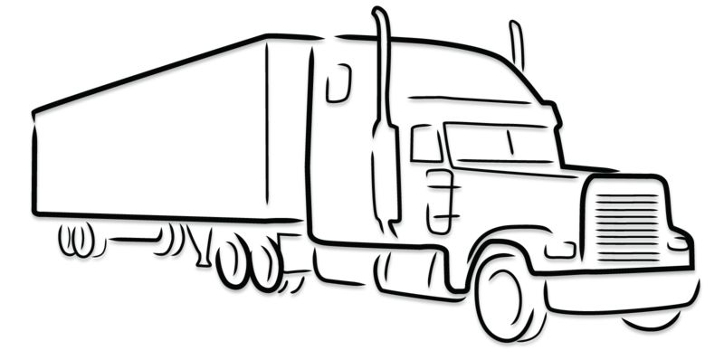 High-resolution clipart illustration of Semi Truck Outline Drawing, designed for global supply chain management, commercial freight logistics, and enterprise distribution operations.