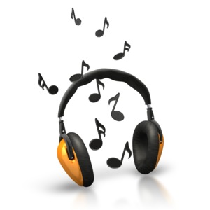 Music Notes Headphones PowerPoint clipart graphic preview.