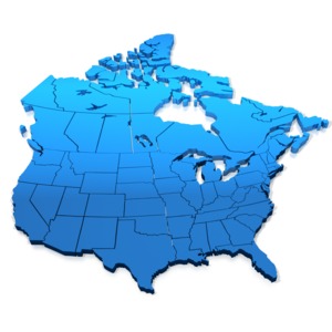 North America Blue Map PowerPoint clipart graphic preview.