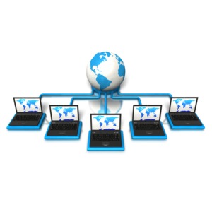 Laptops World Connection PowerPoint clipart graphic preview.