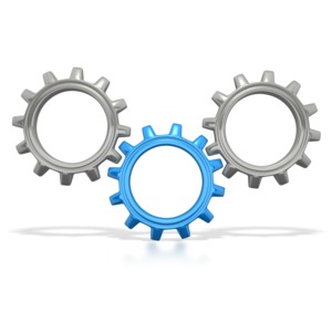 Three Gears Connected PowerPoint clipart graphic preview.