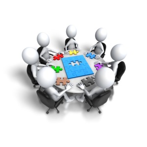 Group Meeting Puzzle Final Step PowerPoint clipart graphic preview.