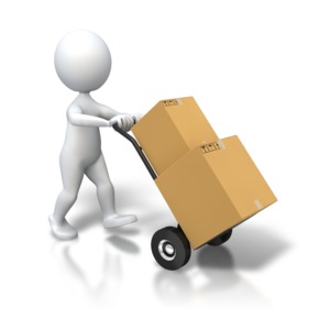 Stick Figure Dolly Delivery Boxes PowerPoint clipart graphic preview.