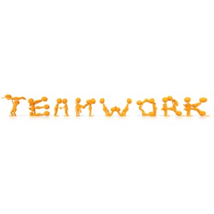 Stick Figures Spelling Teamwork with the PowerPoint clipart graphic preview.