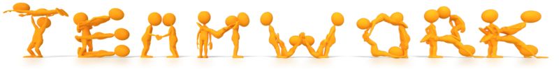 High-resolution clipart illustration of Stick Figures Spelling Teamwork with the, designed for corporate social responsibility initiatives, diversity and inclusion training, and non-profit community advocacy.