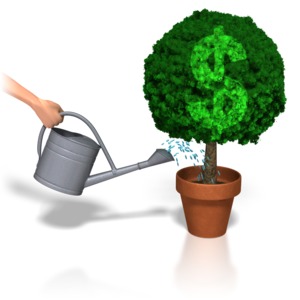 Watering Dollar Plant PowerPoint clipart graphic preview.