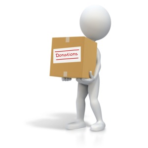 Stick Figure Carrying Donations Box PowerPoint clipart graphic preview.