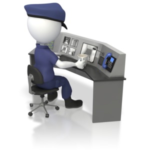 Officer At Security Surveillance Desk PowerPoint clipart graphic preview.